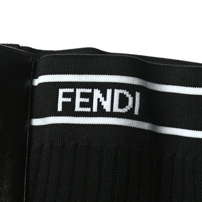 Fendi Nappa Stretch Fabric Logo Rockoko Thigh High Boots 37 Black White 7 of 7