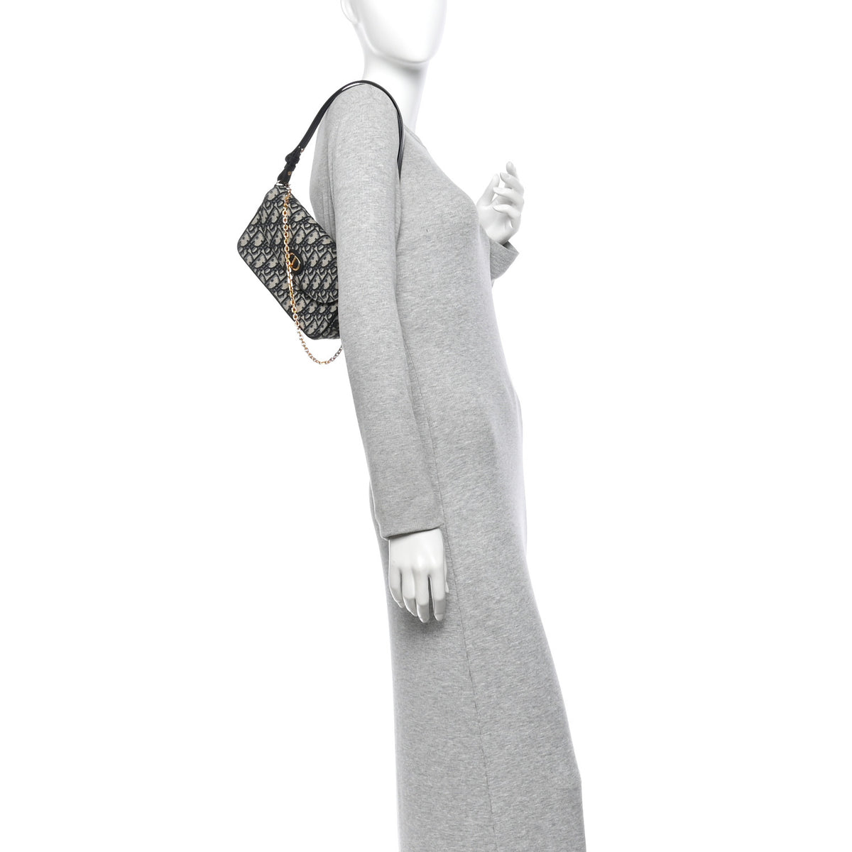 Christian Dior Oblique Jacquard Calfskin 30 Montaigne D-Vine Pouch With Chain Blue 2 of 11