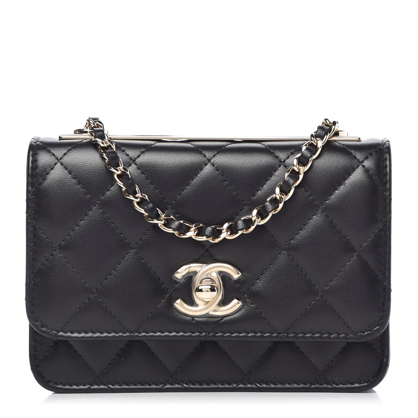 Lambskin Quilted Mini Trendy CC Wallet On Chain WOC Black