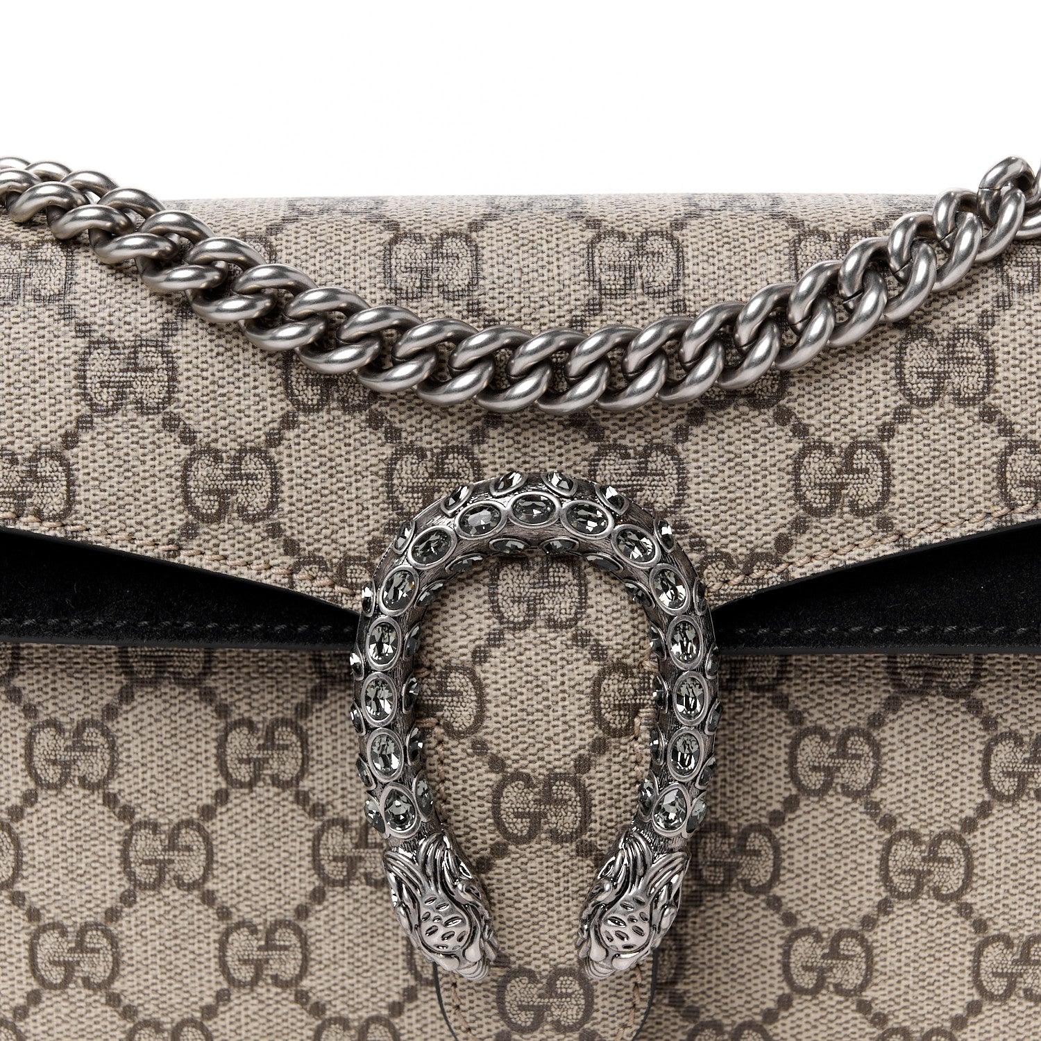 Gucci GG Supreme Monogram Suede Crystal Small Dionysus Shoulder Bag Beige Ebony Black 8 of 10