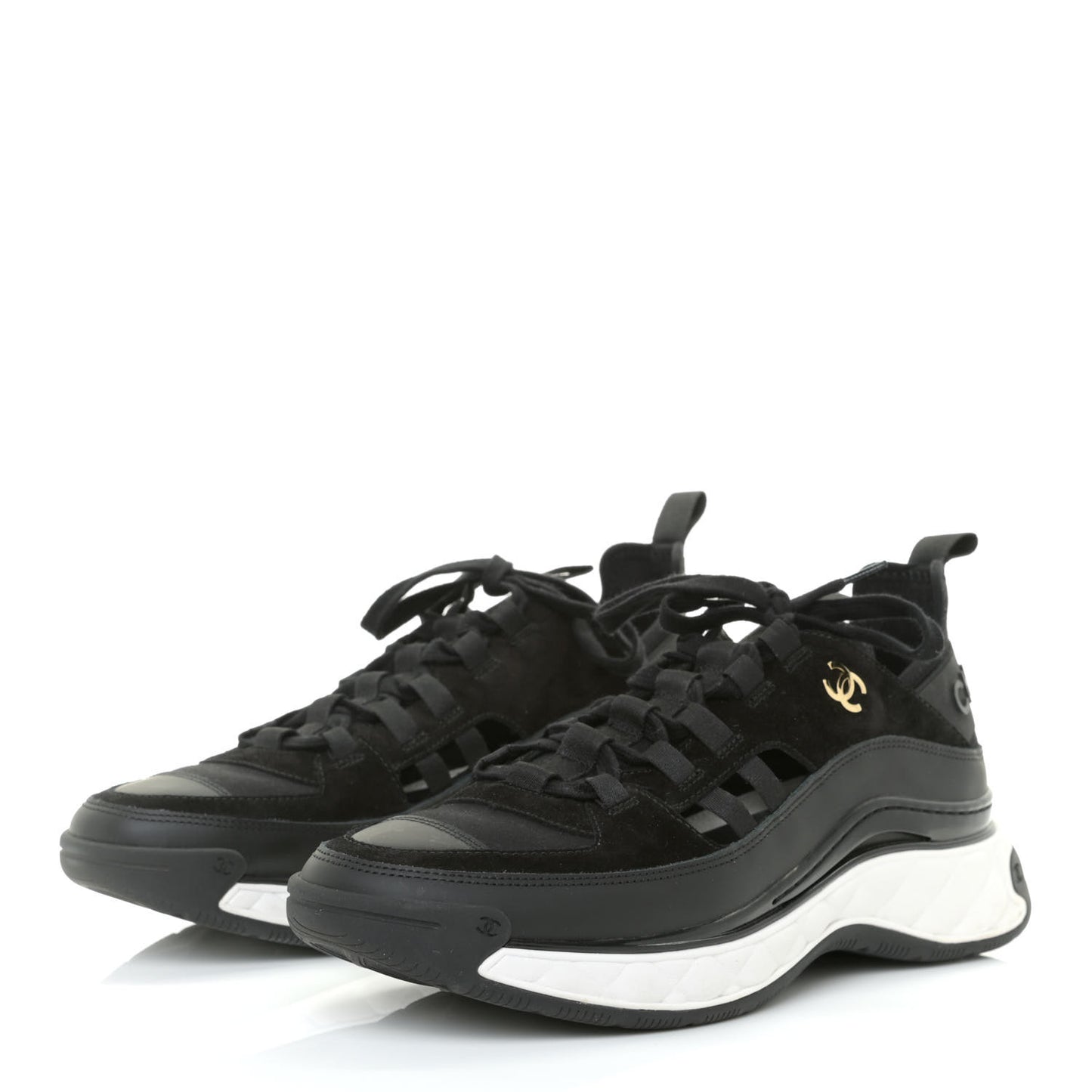 Velvet Calfskin Mixed Fibers CC Sneakers 41 Black