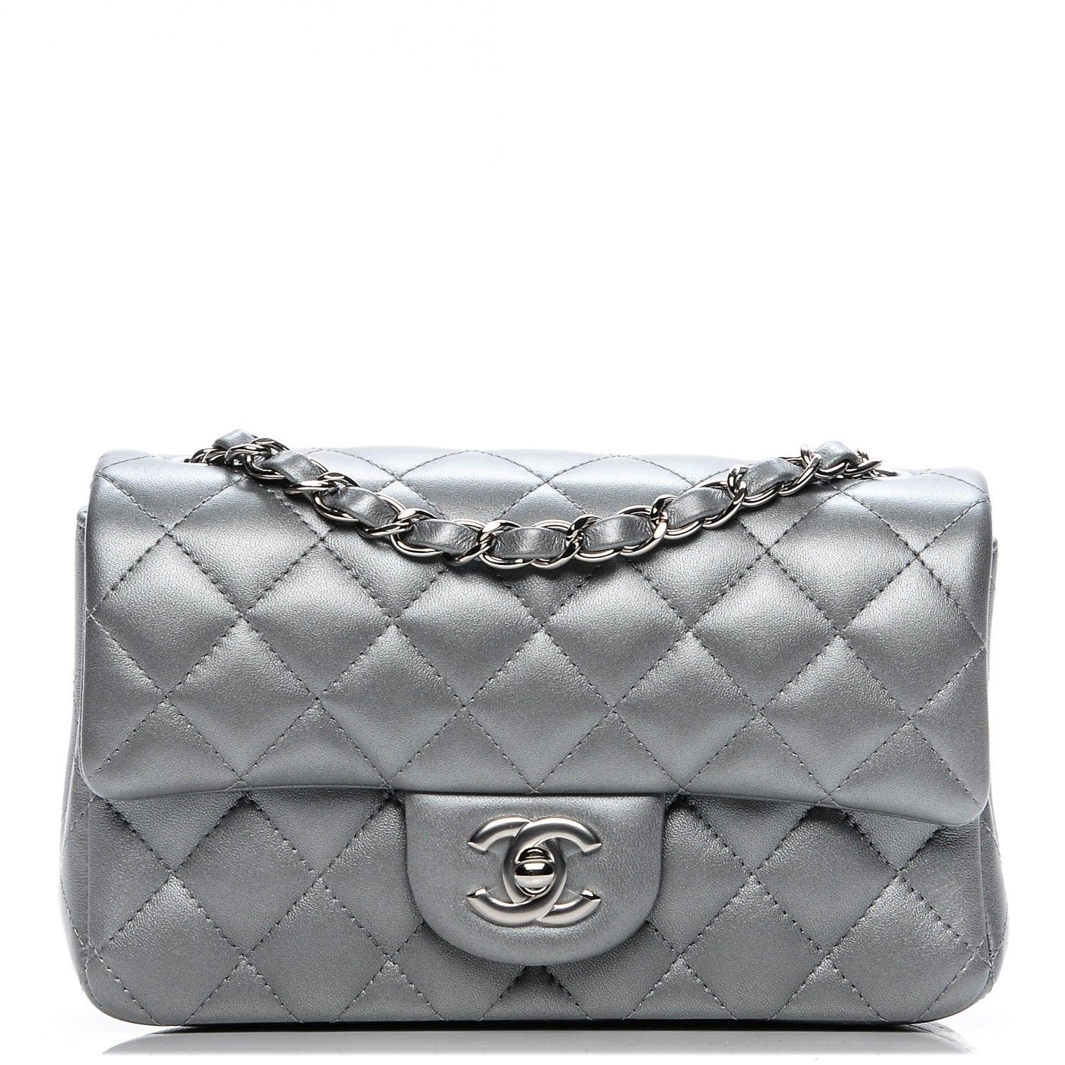 Chanel Metallic Lambskin Quilted Mini Rectangular Flap Silver 1 of 7