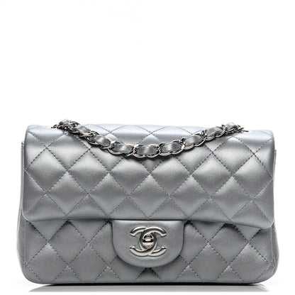 Chanel Metallic Lambskin Quilted Mini Rectangular Flap Silver 1 of 7