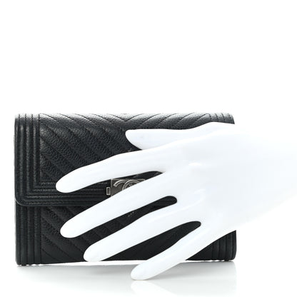 Chanel Caviar Chevron Quilted Medium Boy Flap Wallet Black 2 of 11