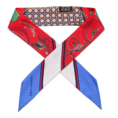 Hermes Silk Les Voitures A Transformation Twilly Rouge Bleu Gris 1 of 4