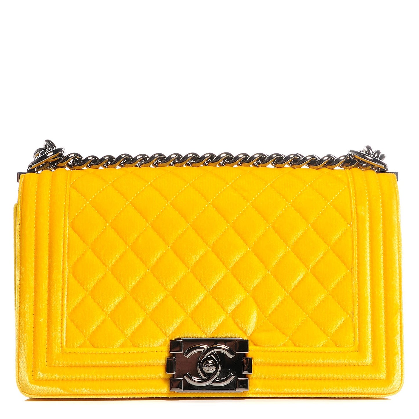 Velvet Quilted Medium Boy Flap Yellow