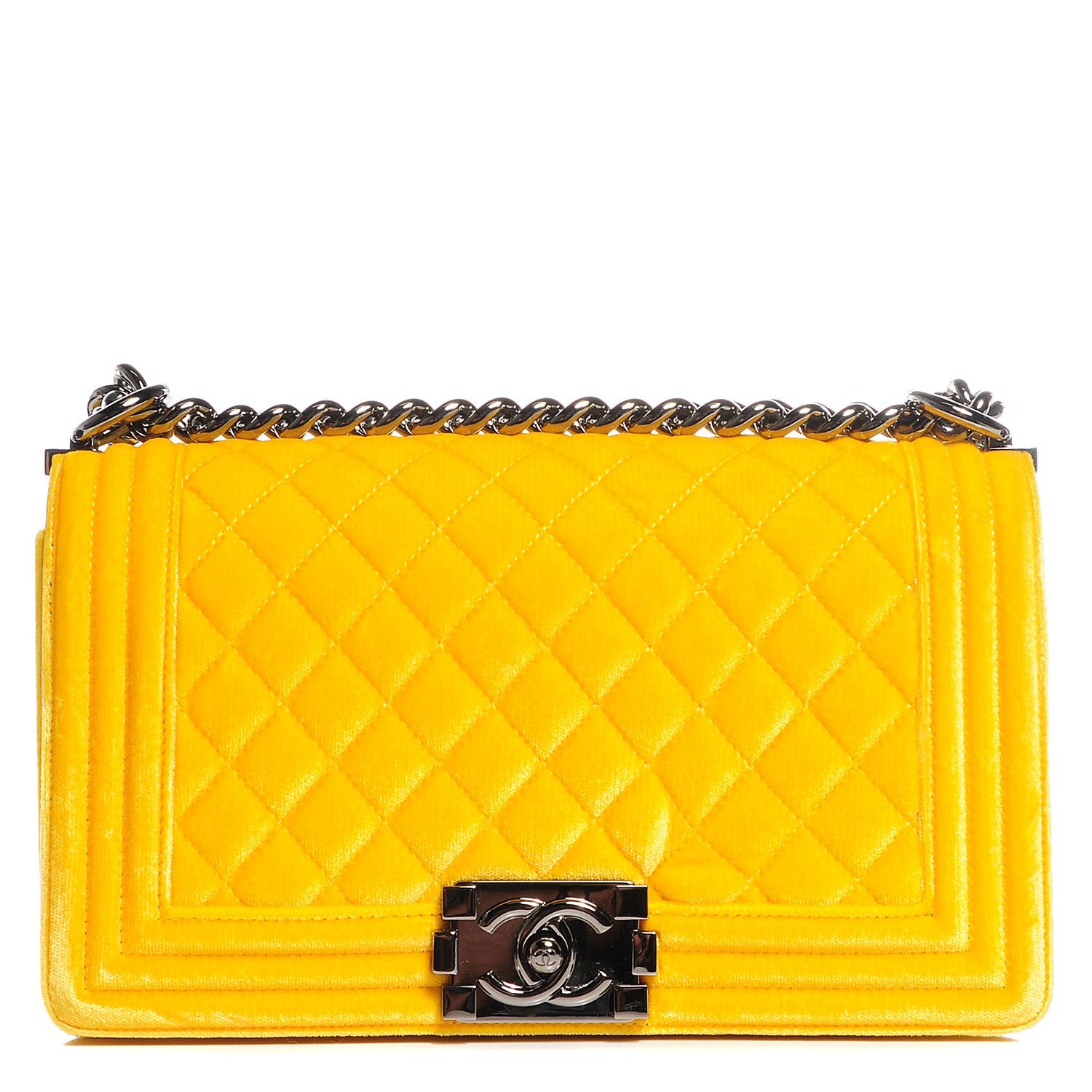 Chanel Velvet Quilted Medium Boy Flap Yellow 1 of 7