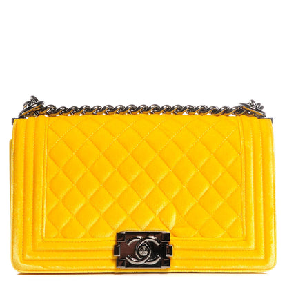 Chanel Velvet Quilted Medium Boy Flap Yellow 1 of 7