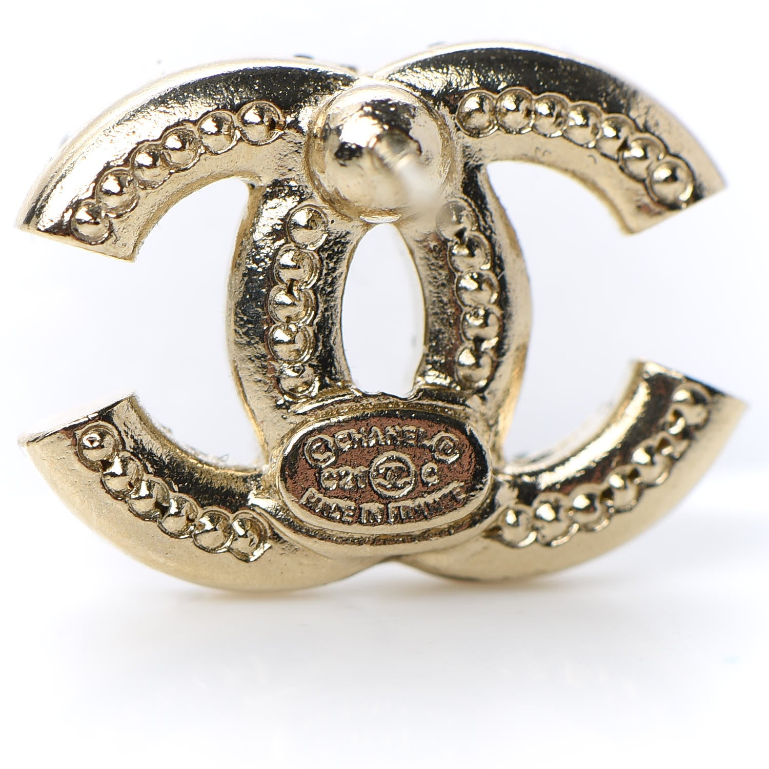 Chanel Crystal Pearl Caviar CC Stud Earrings Gold 4 of 5