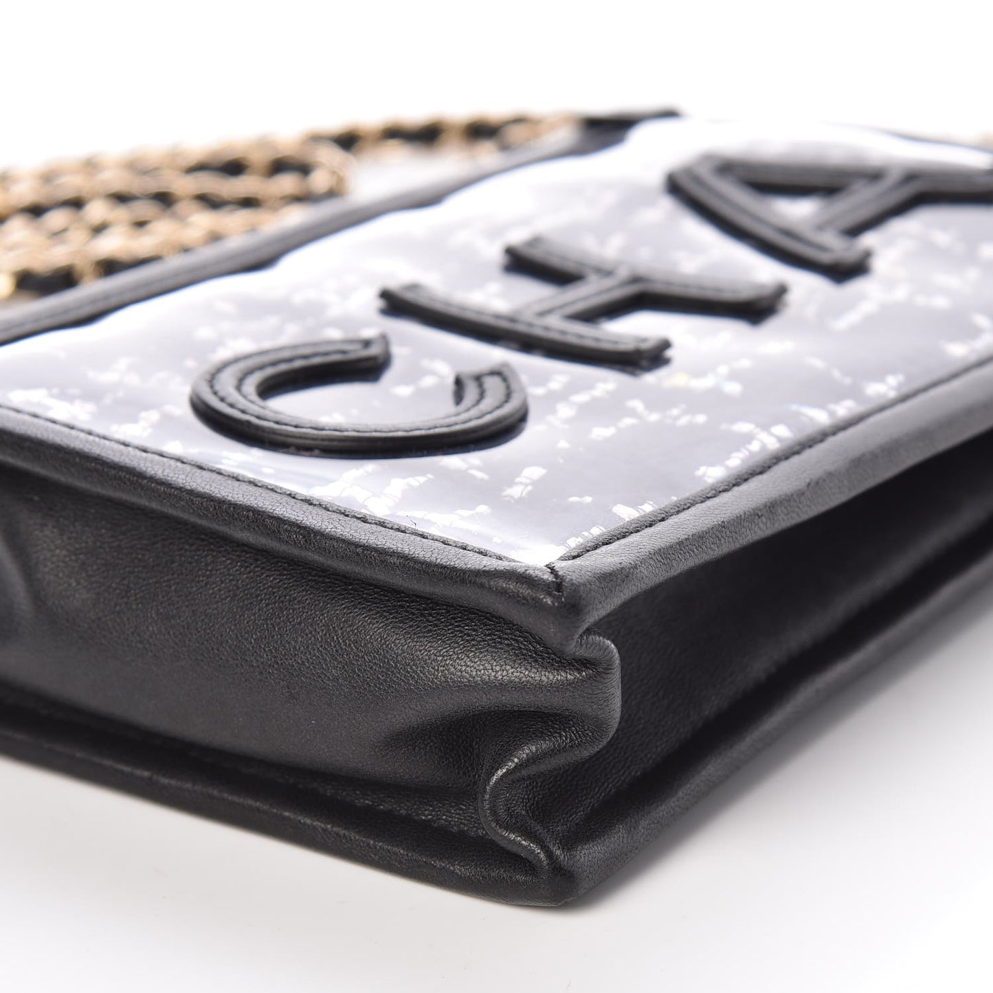 Tweed PVC Lambskin Clutch With Chain Black