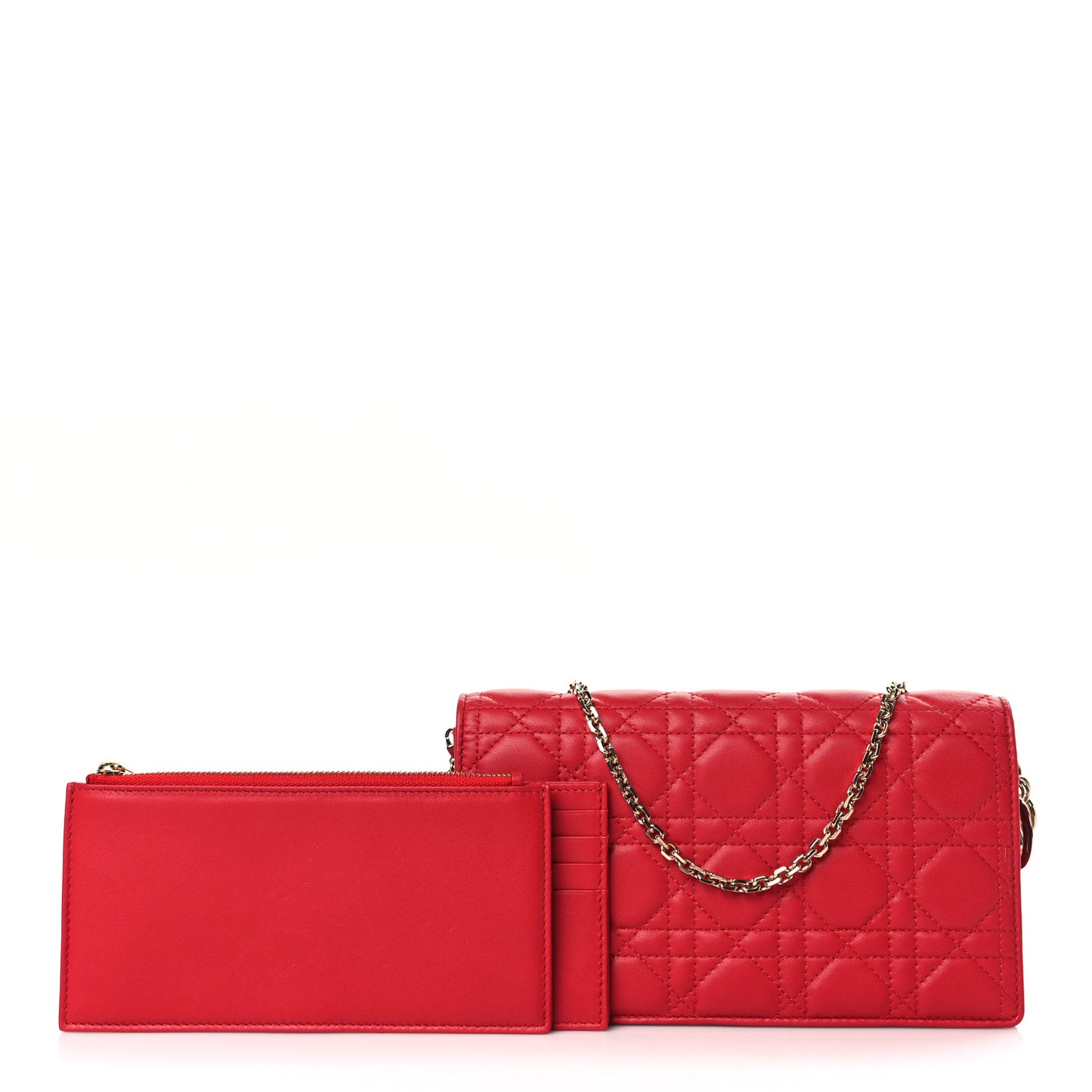 Lambskin Cannage Lady Dior Pouch Red