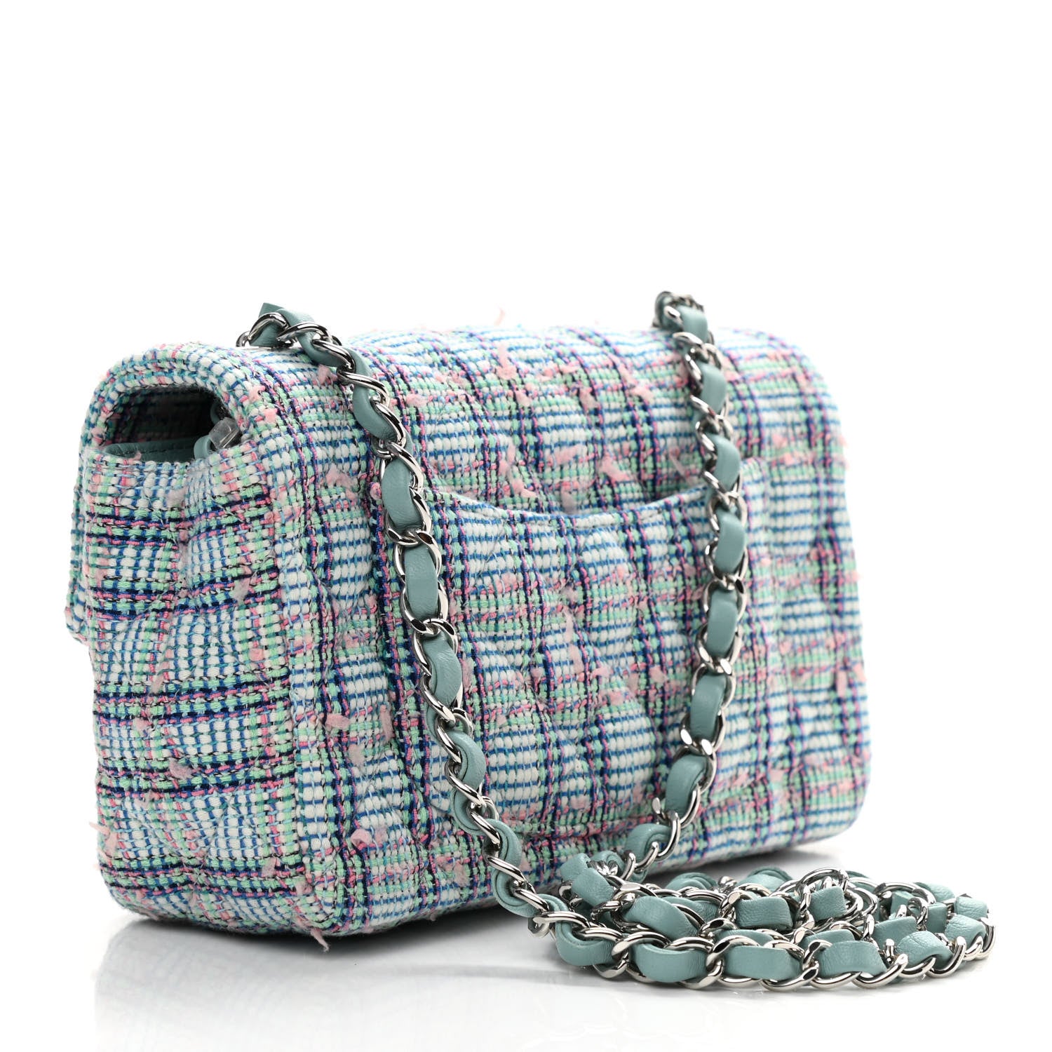 Chanel Tweed Quilted Mini Rectangular Flap Blue 3 of 11
