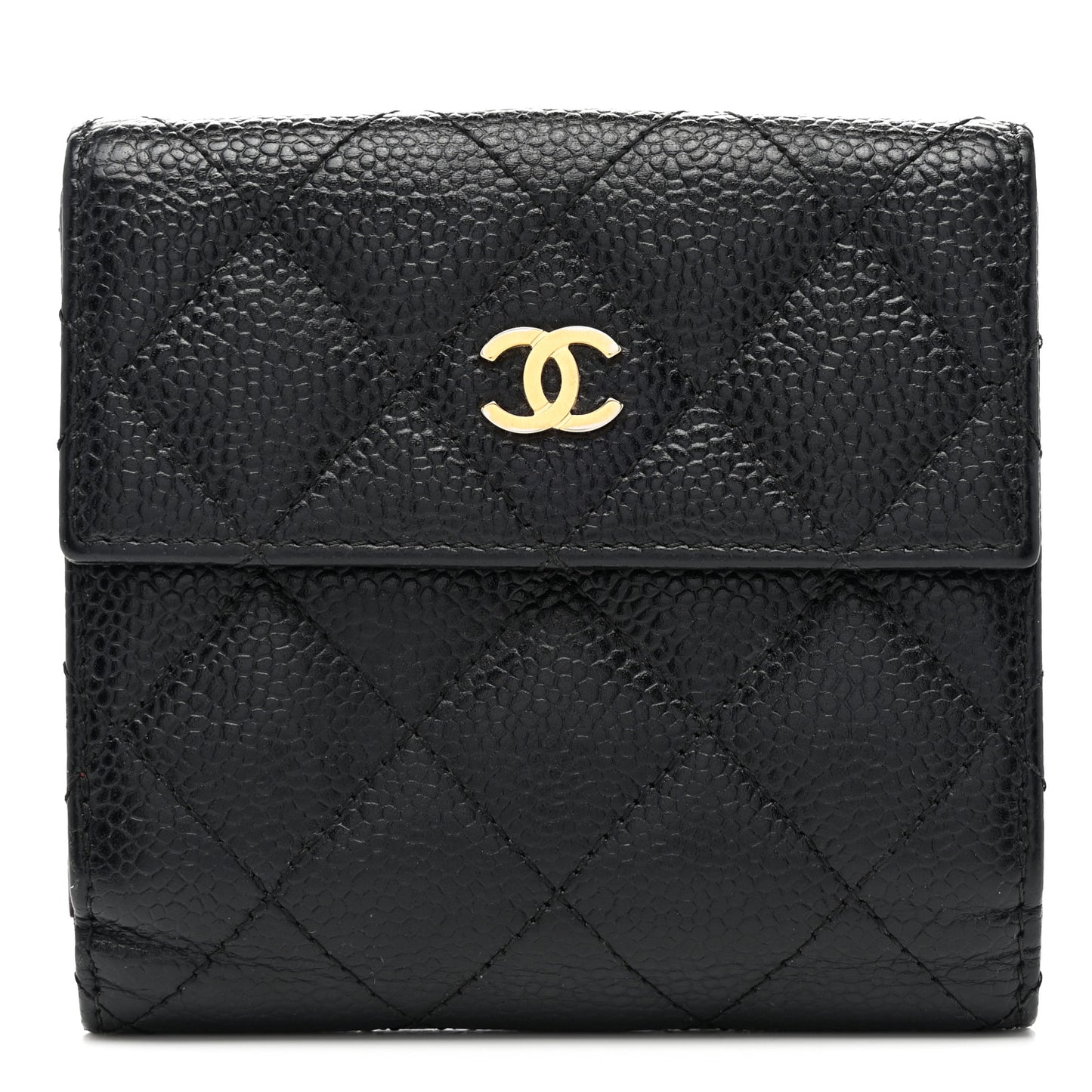 Caviar Quilted Compact French Flap Wallet Black