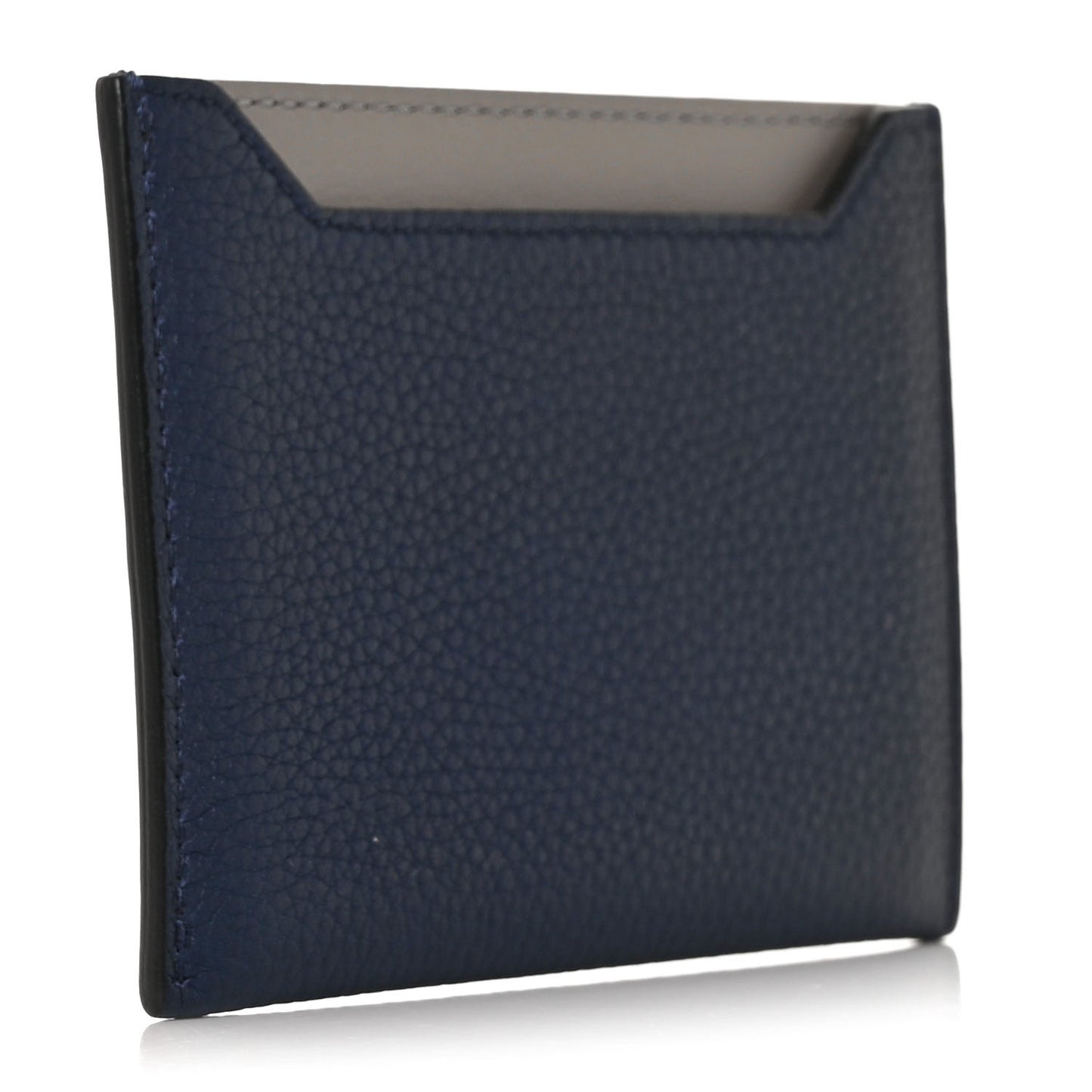 Baby Drummed Calfskin Bi-Color Card Holder Marine Stone