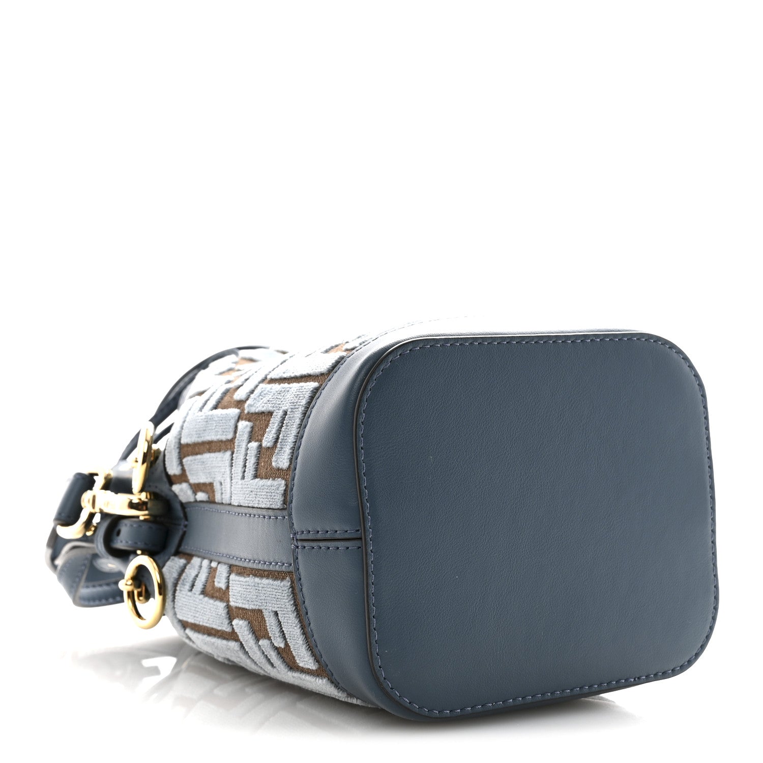 Fendi Vitello Grace Velluto FF Mini Mon Tresor Bucket Bag Dusty Blue Brown 4 of 10