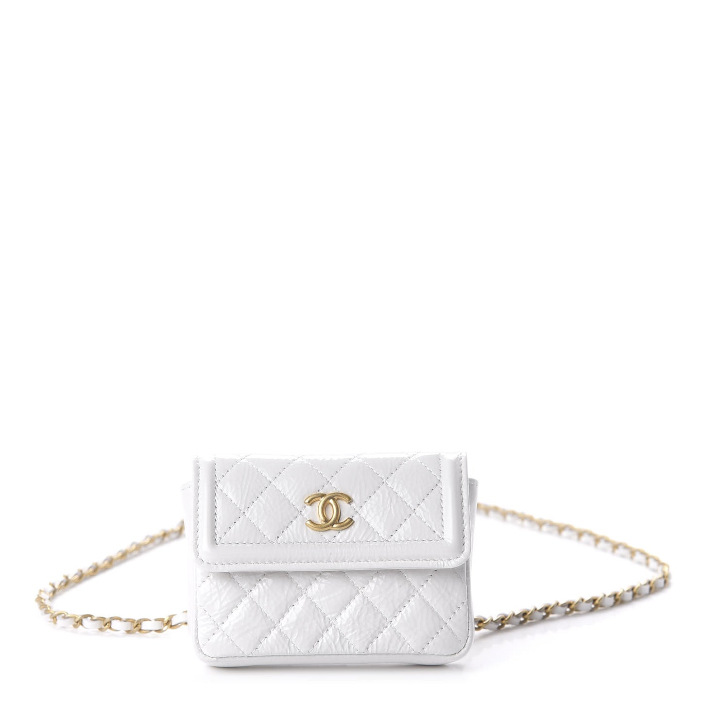 Patent Quilted Chain Waist Bag White