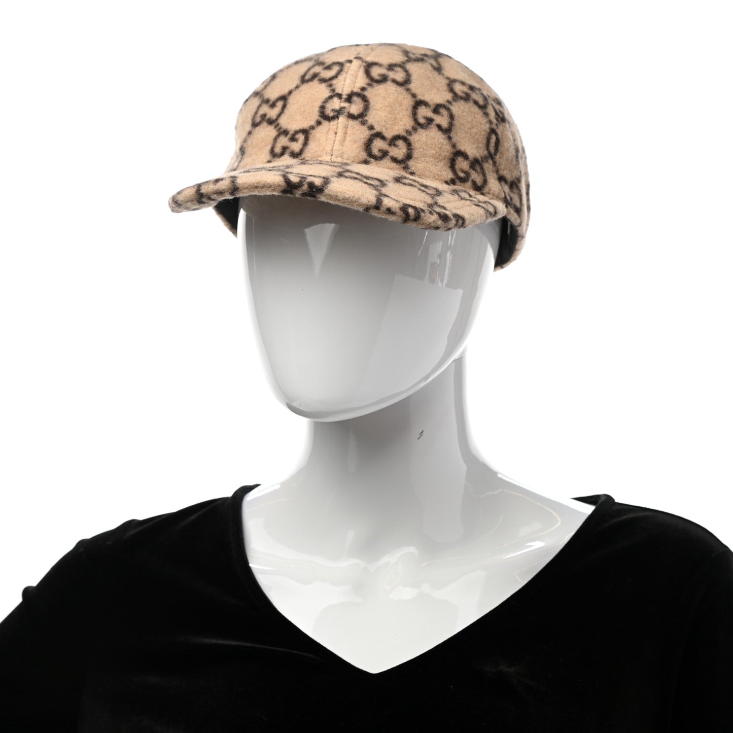 Covered Wool GG Monogram Baseball Hat M Beige Ebony
