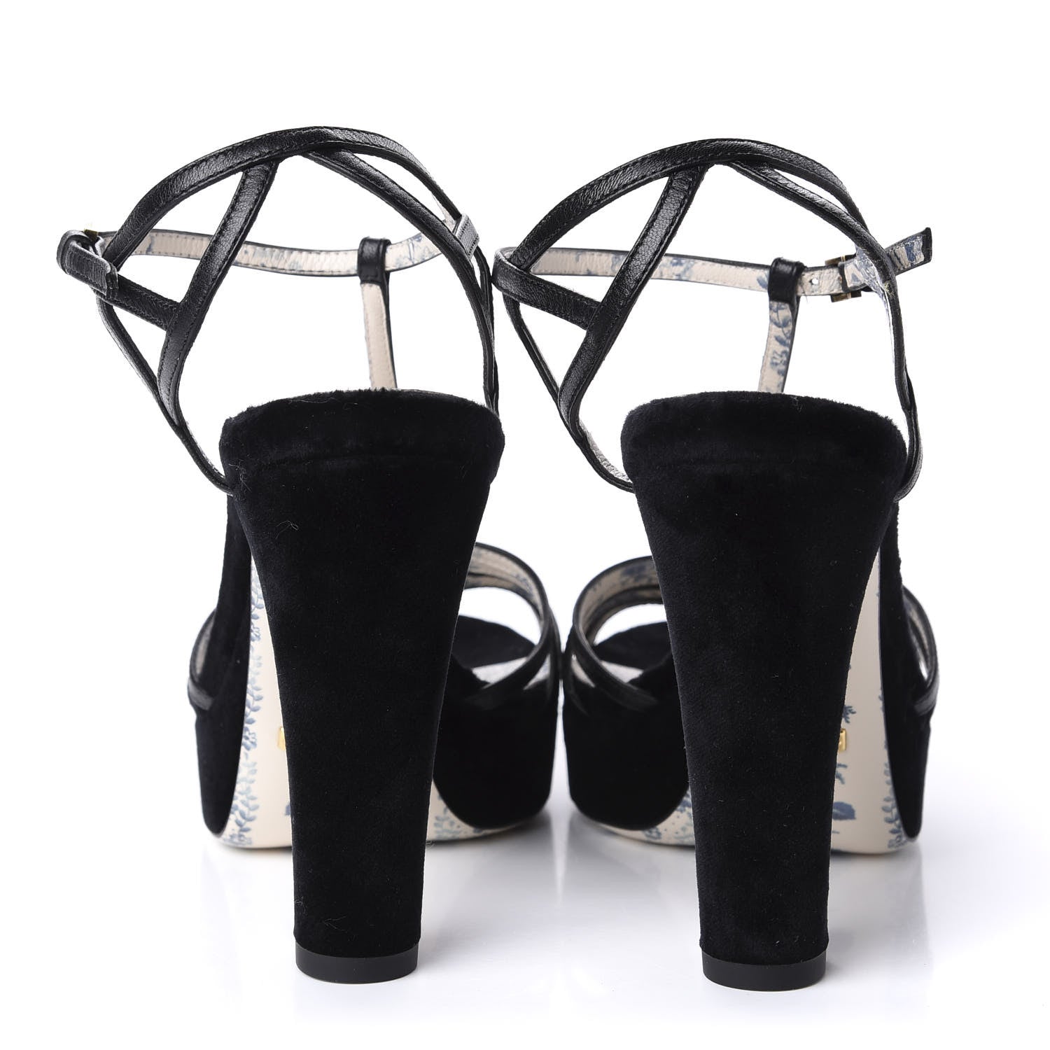 Gucci Velvet Malaga Kid Elias T-Strap Platform High Heel Sandals 35.5 Black 6 of 9