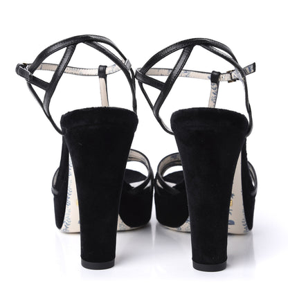 Gucci Velvet Malaga Kid Elias T-Strap Platform High Heel Sandals 35.5 Black 6 of 9