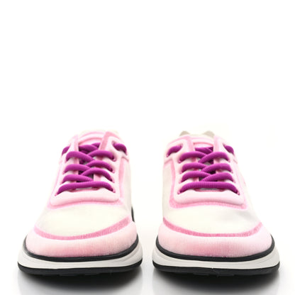 Chanel Calfskin Mesh Lyrca Womens Logo Sneakers 37 White Pink 2 of 9