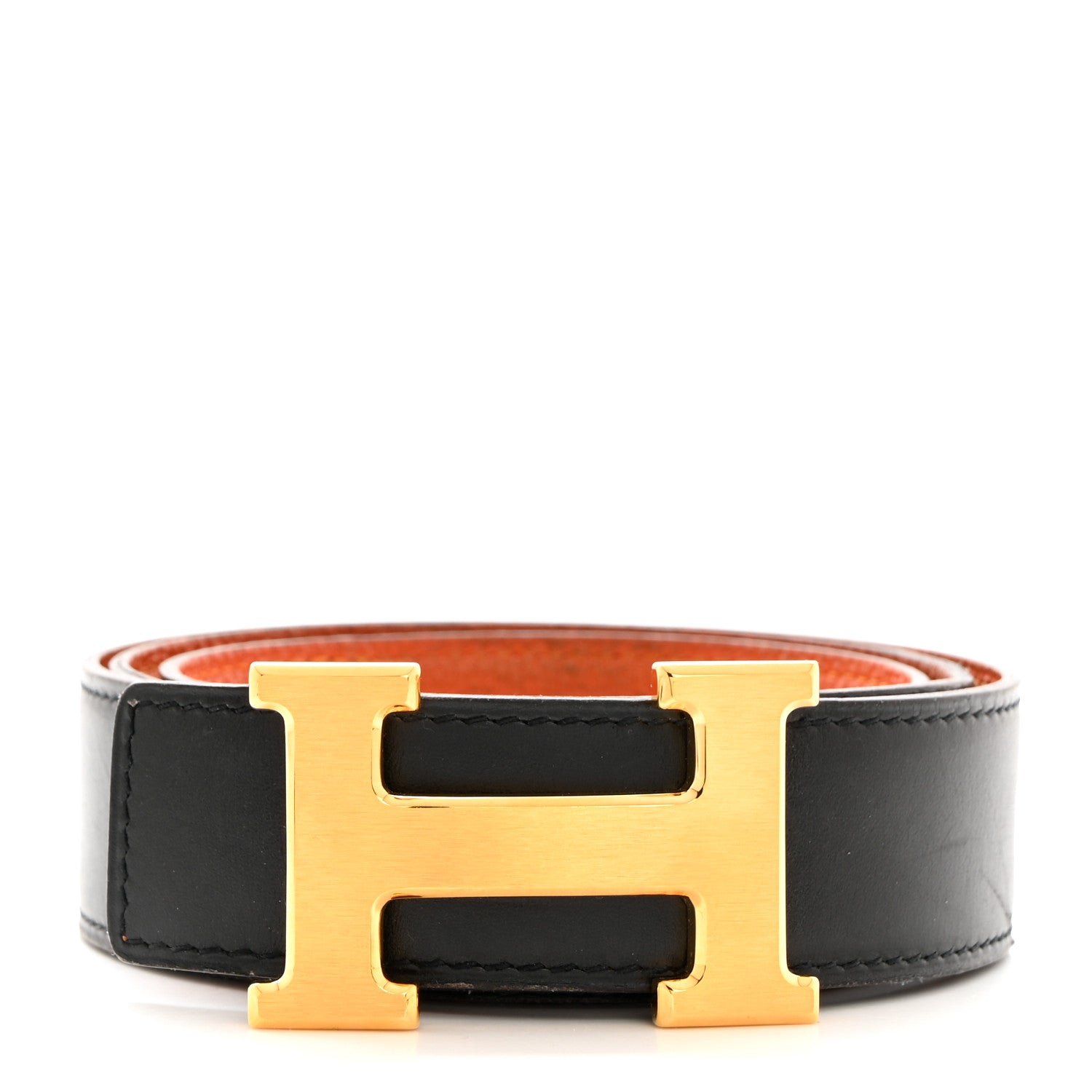 Hermes Box Togo 32mm H Belt 85 34 Black Orange 1 of 7