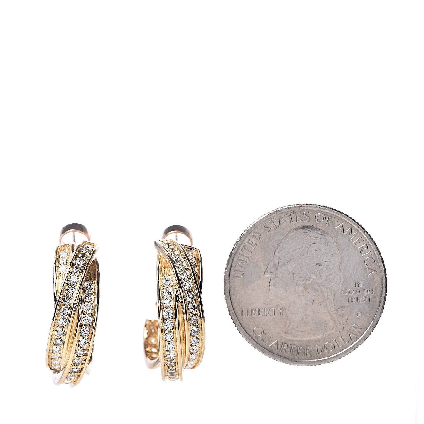18K Yellow Gold Diamond Trinity Hoop Earrings