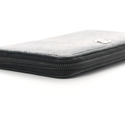 Chanel Lambskin Camellia Embossed Large Zip Around Gusset Wallet Black 16 of 18