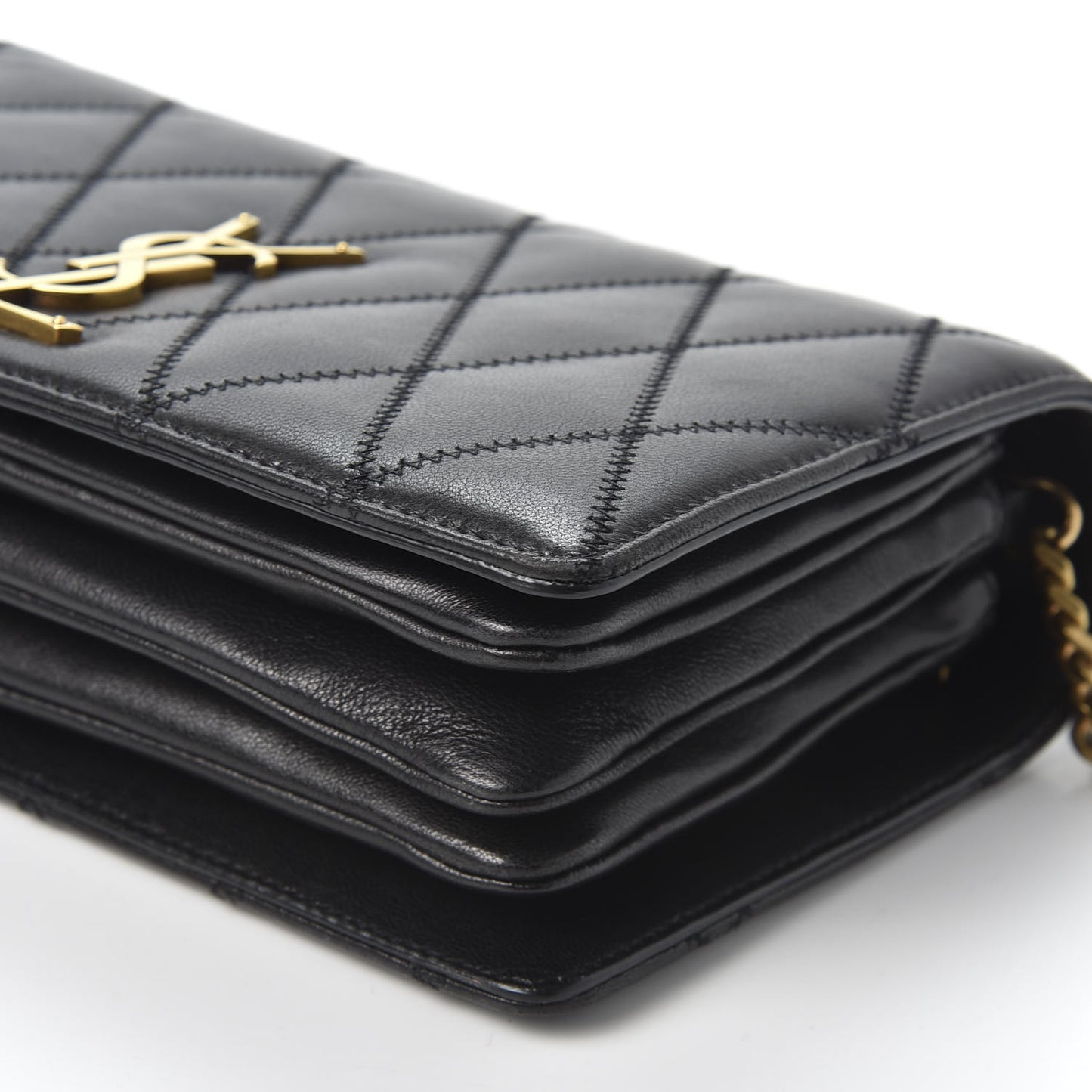 Lambskin Diamond Quilted Monogram Angie Chain Bag Black