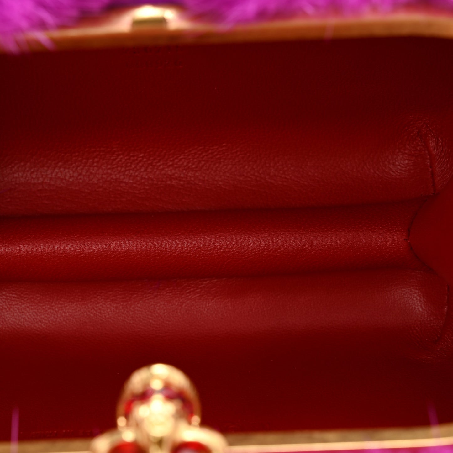 Mink Fur Britannia Skull Box Clutch Fuchsia