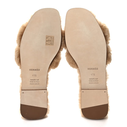 Hermes Woolskin Oran Sandals 41.5 Beige Argile 5 of 8
