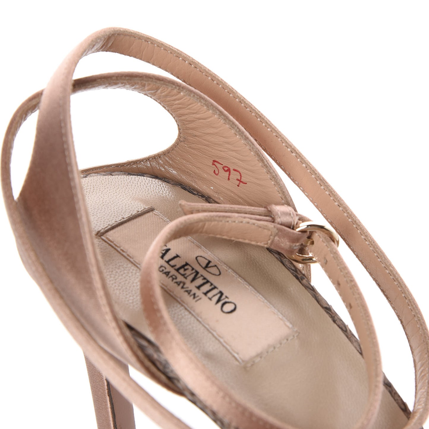 Snakeskin Satin 3D Flower Ankle Wrap Sandals 40.5 Poudre