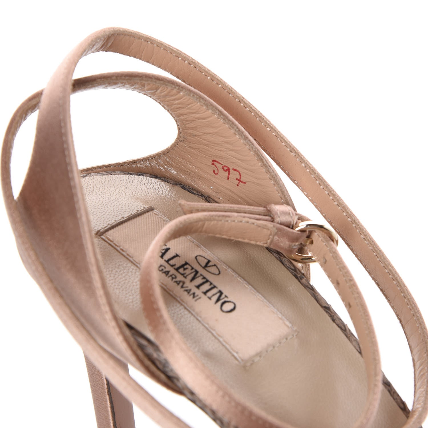 Valentino Garavani Snakeskin Satin 3D Flower Ankle Wrap Sandals 40.5 Poudre 6 of 7