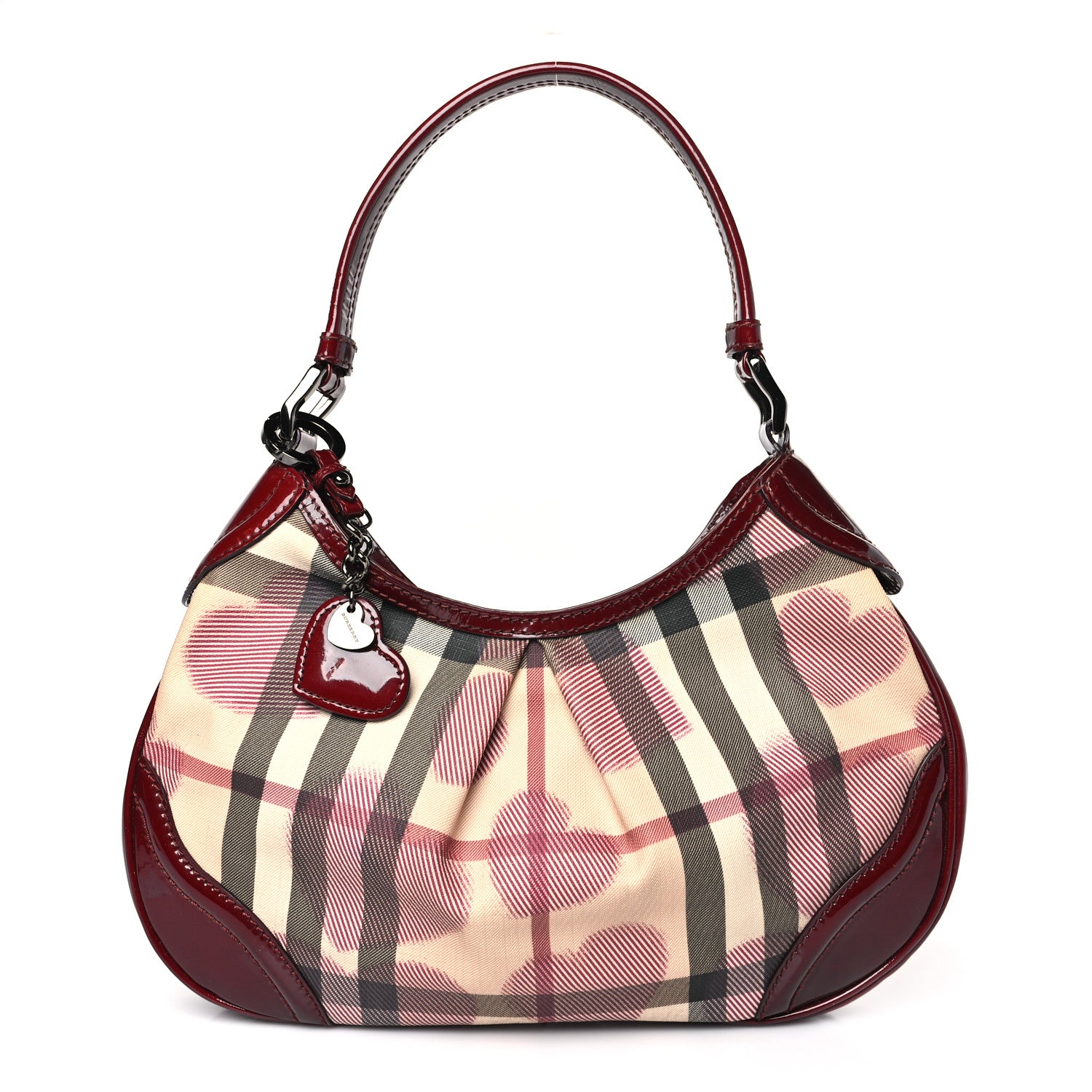 Burberry Patent Nova Check Heart Hobo Berry Red 1 of 9