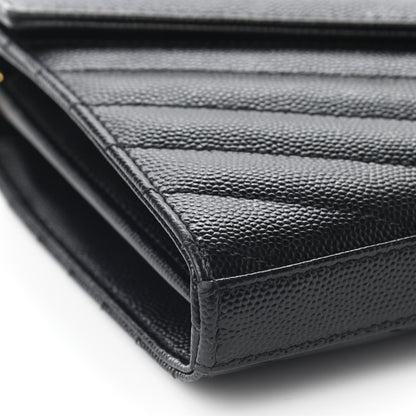 Saint Laurent Grain De Poudre Matelasse Chevron Monogram Chain Wallet Black 6 of 7