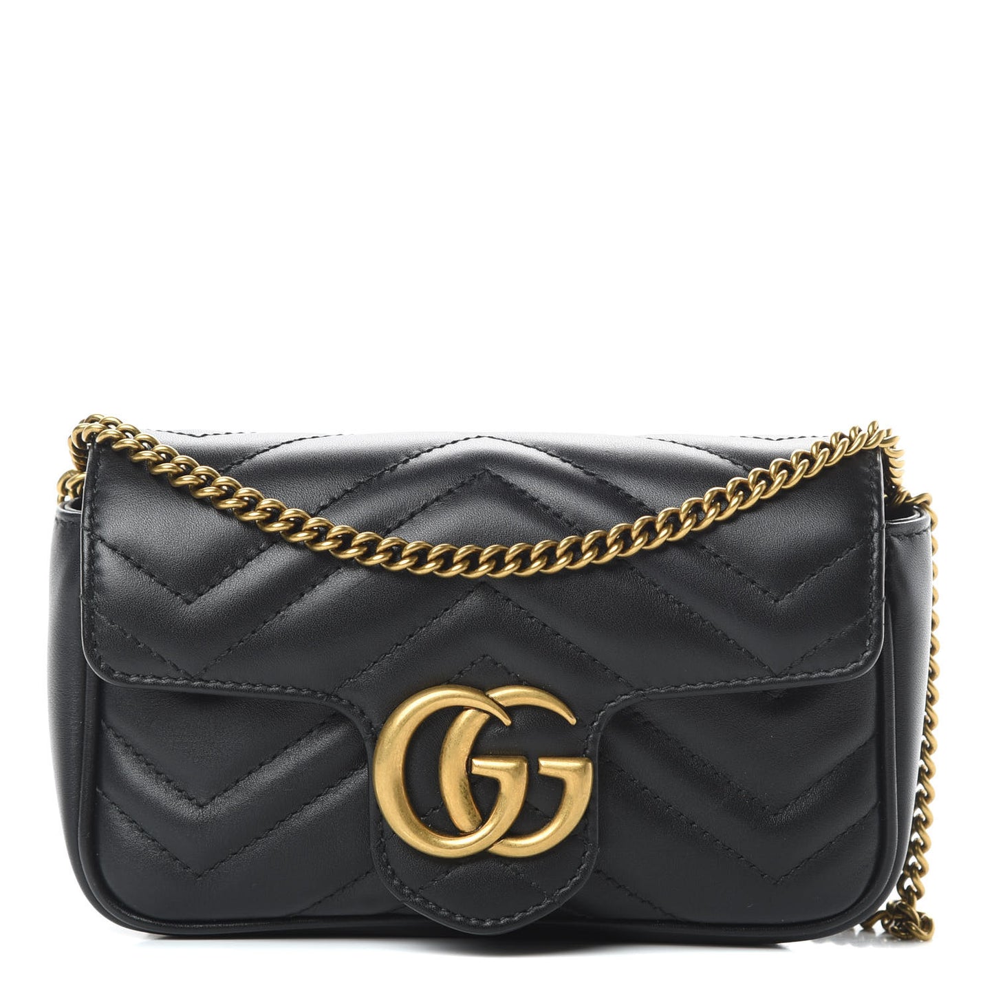 Calfskin Matelasse Super Mini GG Marmont Shoulder Bag Black