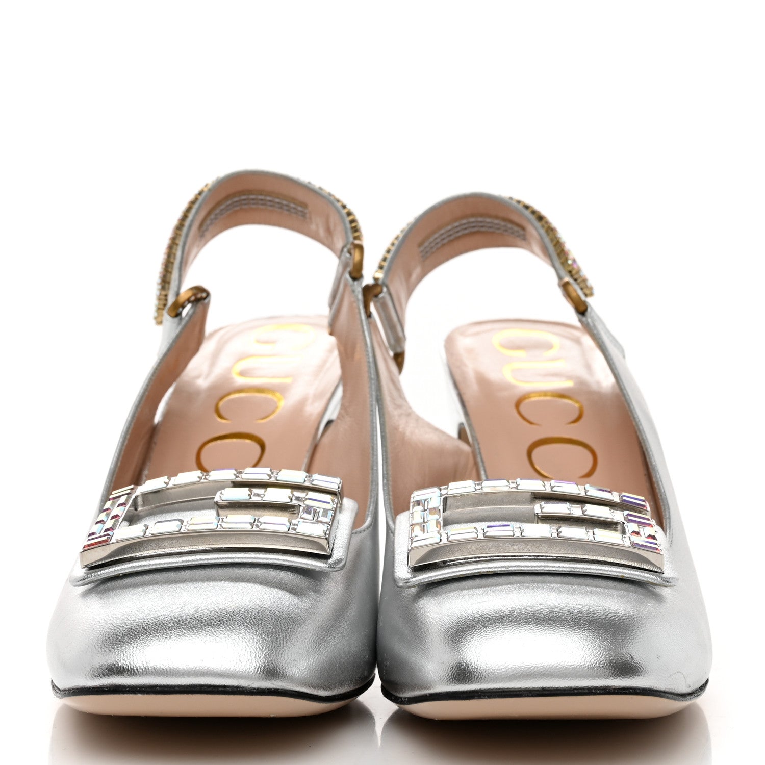 Gucci Metallic Nappa Crystal Square G Madelyn Slingbacks 40 Silver 2 of 8