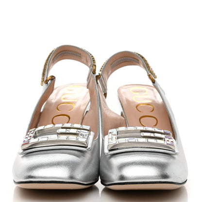 Gucci Metallic Nappa Crystal Square G Madelyn Slingbacks 40 Silver 2 of 8