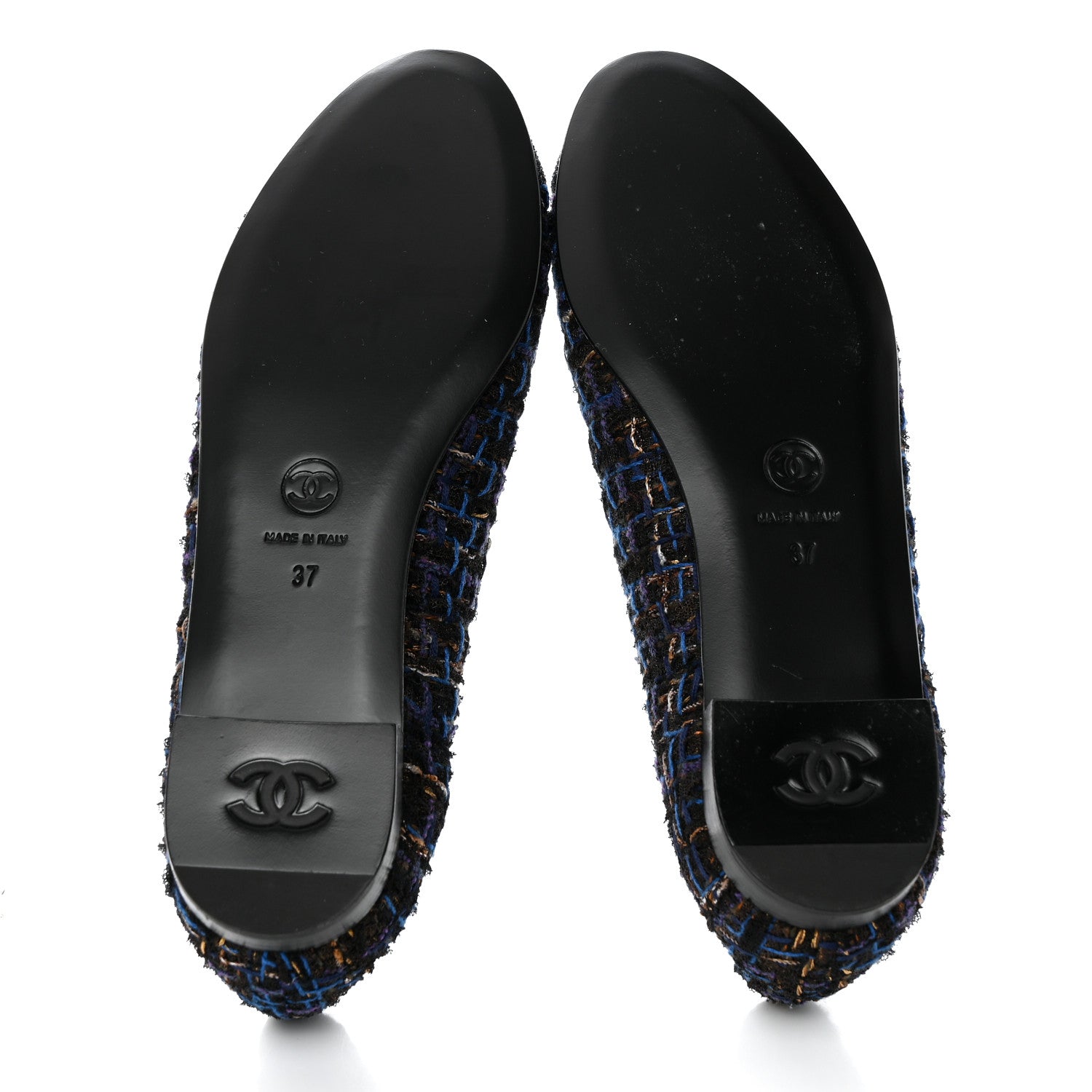 Chanel Tweed Cap Toe Ballerina Flats 37 Blue Black 5 of 9