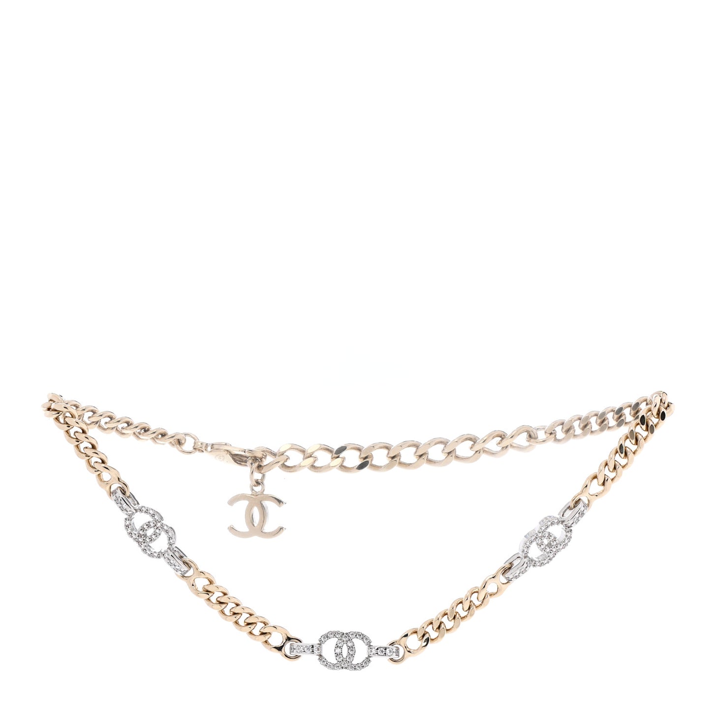 Crystal Chain CC Link Choker Gold Silver