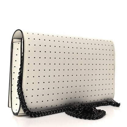 Saint Laurent Grain De Poudre Square Dot Print Monogram Chain Wallet White Matte Black 3 of 11