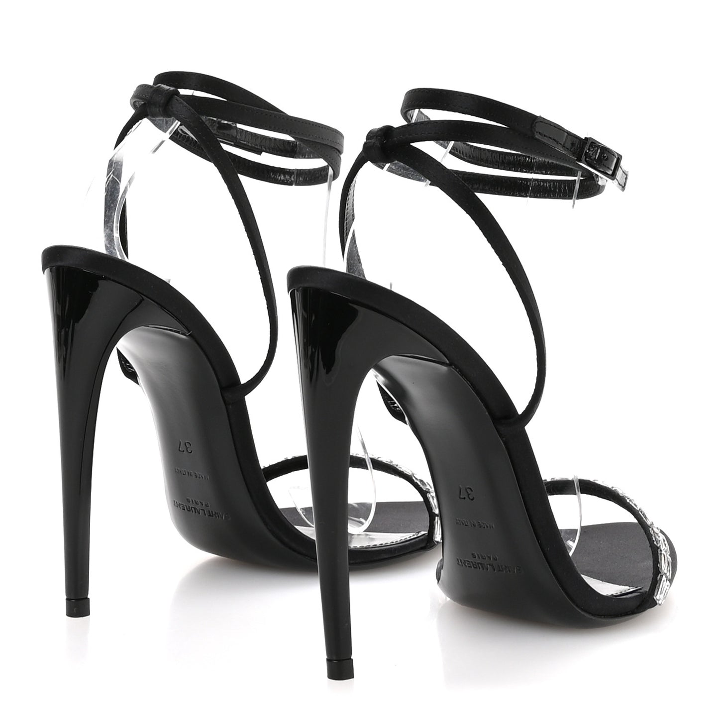 Crepe Satin Strass Satine 110 Ankle Strap Sandals 37 Black