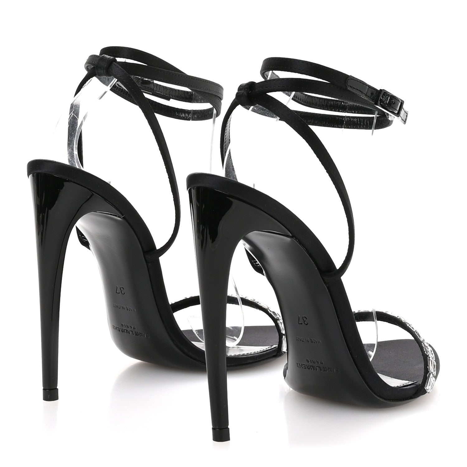 Saint Laurent Crepe Satin Strass Satine 110 Ankle Strap Sandals 37 Black 5 of 9