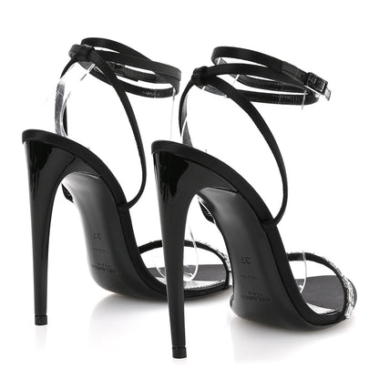 Saint Laurent Crepe Satin Strass Satine 110 Ankle Strap Sandals 37 Black 5 of 9