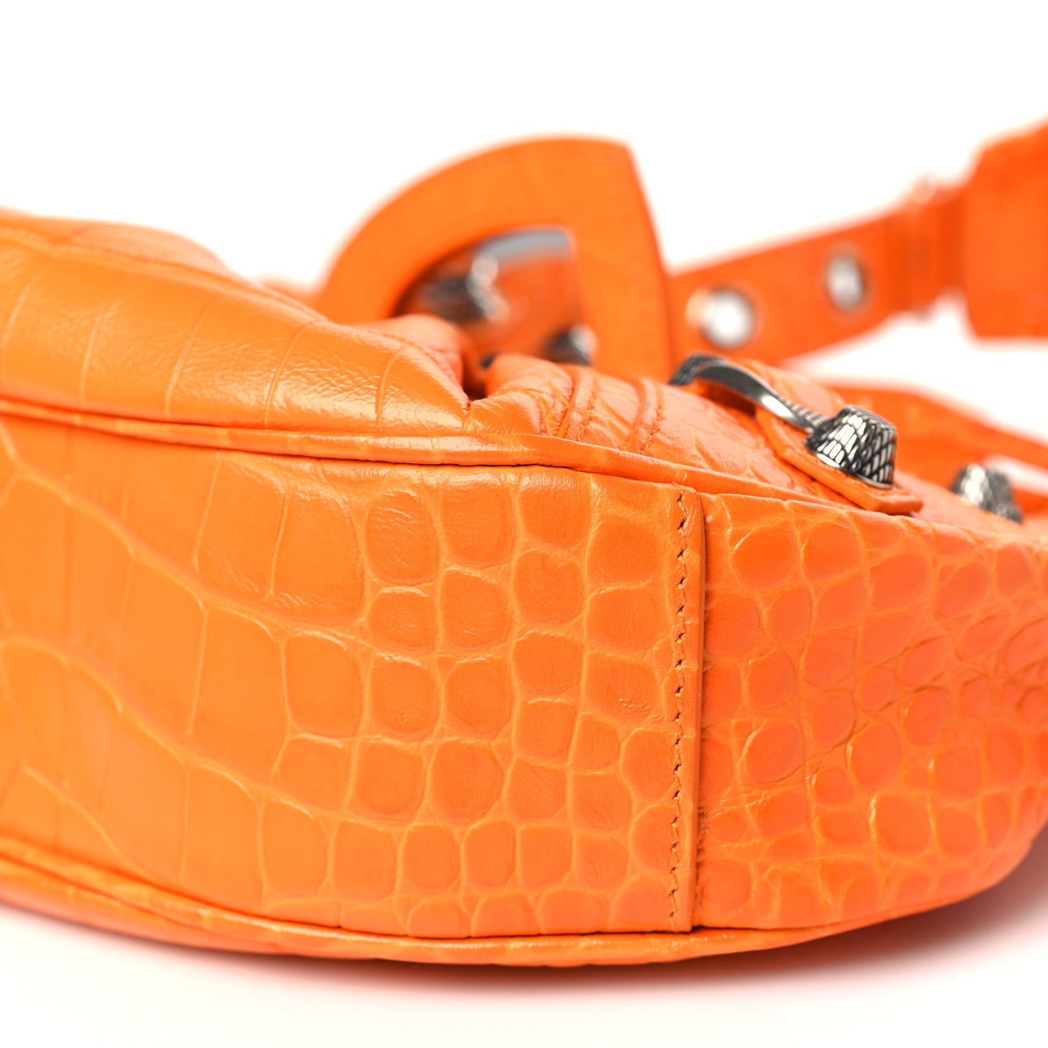 Balenciaga Extra Supple Calfskin Crocodile Embossed Le Cagole Shoulder Bag XS Pop Orange 11 of 12