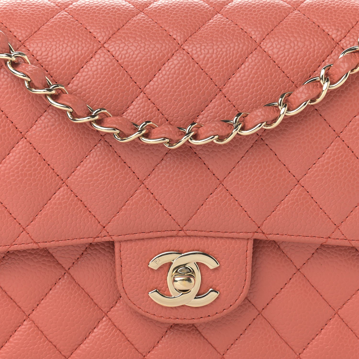 Chanel Caviar Quilted Medium Double Flap Coral 8 of 14