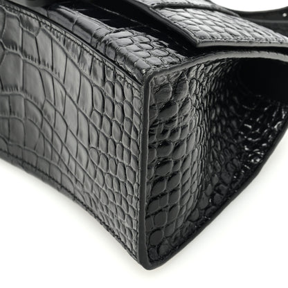 Balenciaga Shiny Calfskin Monochrome Crocodile Embossed Small Hourglass Top Handle Bag Black 10 of 10