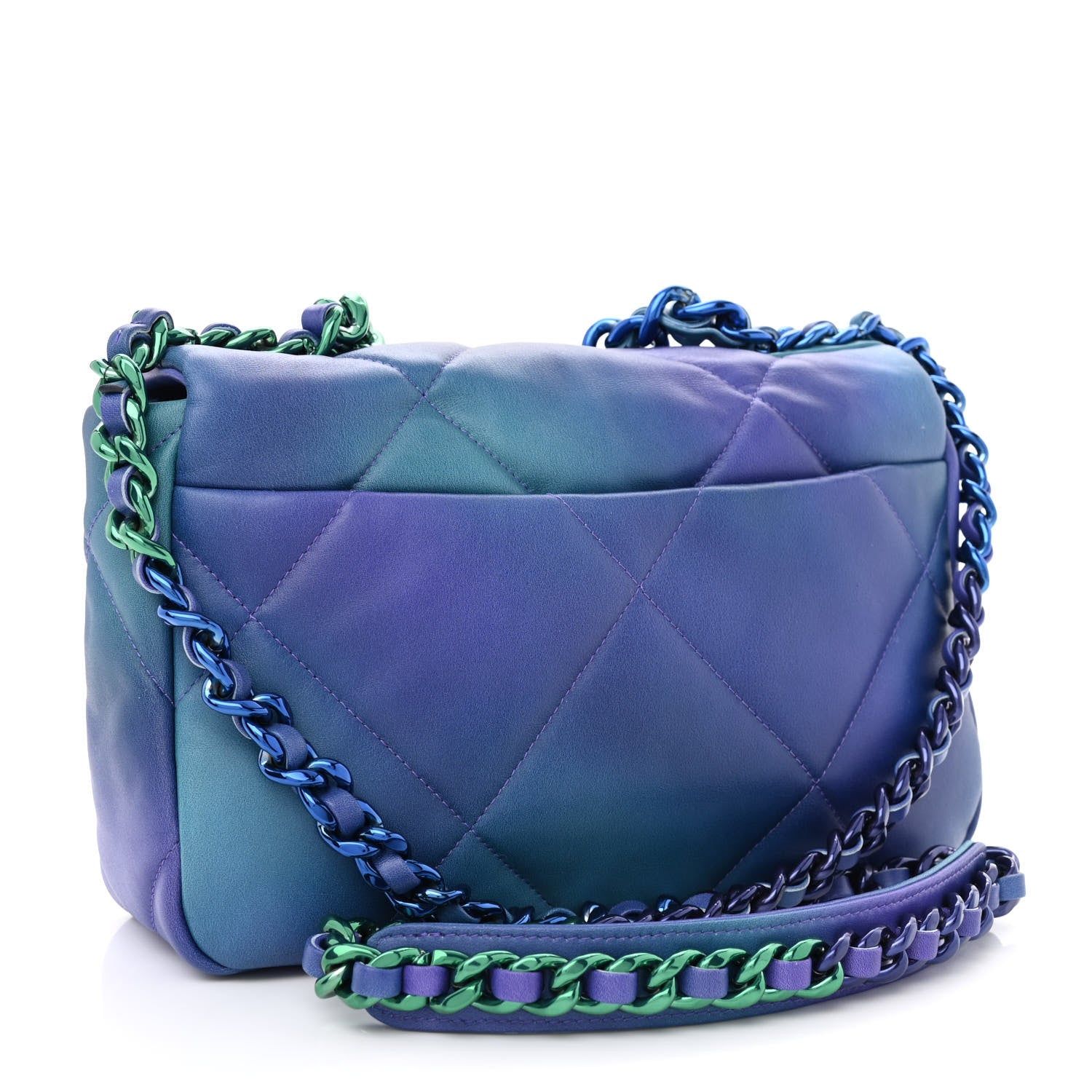 Chanel Tie Dye Calfskin Quilted Medium Chanel 19 Flap Blue Purple 3 of 10