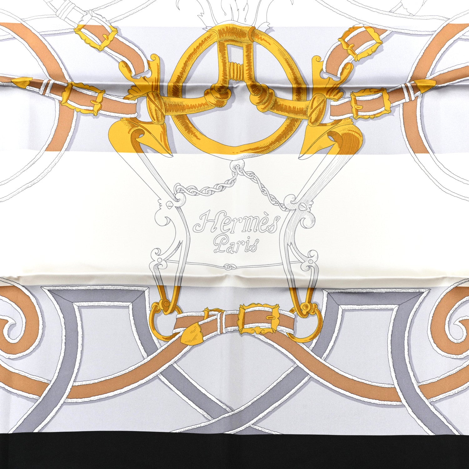 Hermes Silk L Instruction Du Roy Scarf 90 Black Gris Or 5 of 6