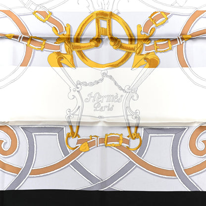 Hermes Silk L Instruction Du Roy Scarf 90 Black Gris Or 5 of 6