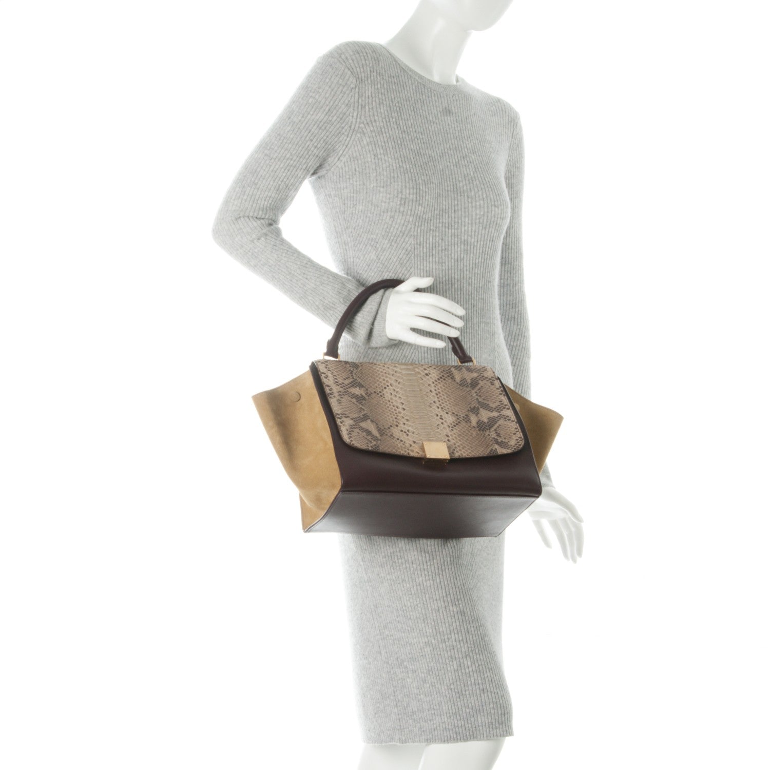 Celine Python Suede Medium Trapeze Khaki 3 of 9